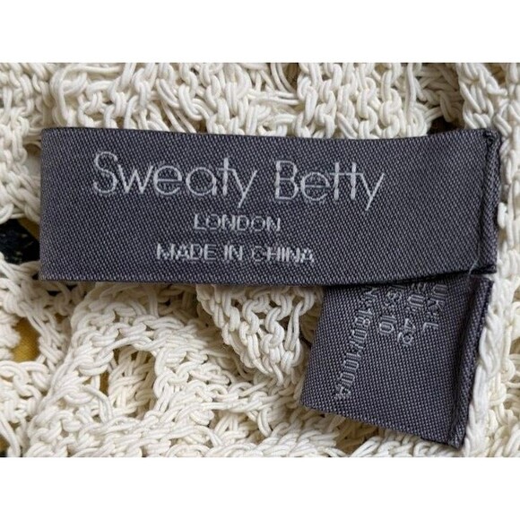 SWEATY BETTY London~Beachside Crochet Hooded Cream BOHO Top US 10 - Picture 8 of 9